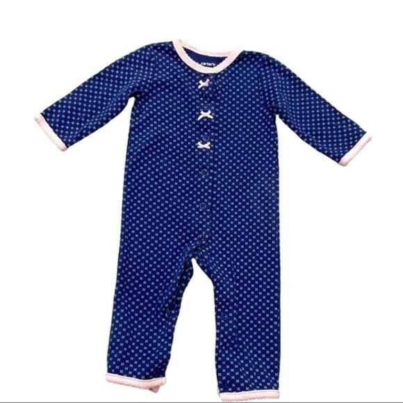Carter’s One Piece Outfit navy blue pink cotton girls Size 3 Months - Picture 3 of 9